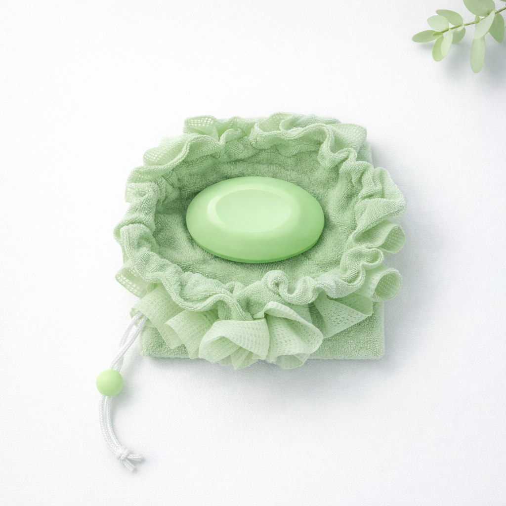 2-in-1 Loofah Soap Pouch with Drawstring