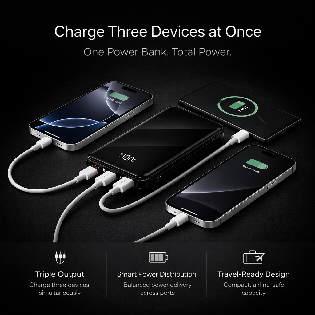 10,000mAh Fast Charging Power Bank (22.5W) – PD USB-C, Dual USB, Airline-Safe, LED Display