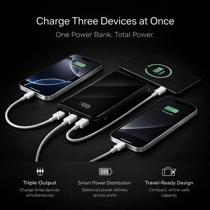 10,000mAh Fast Charging Power Bank (22.5W) – PD USB-C, Dual USB, Airline-Safe, LED Display