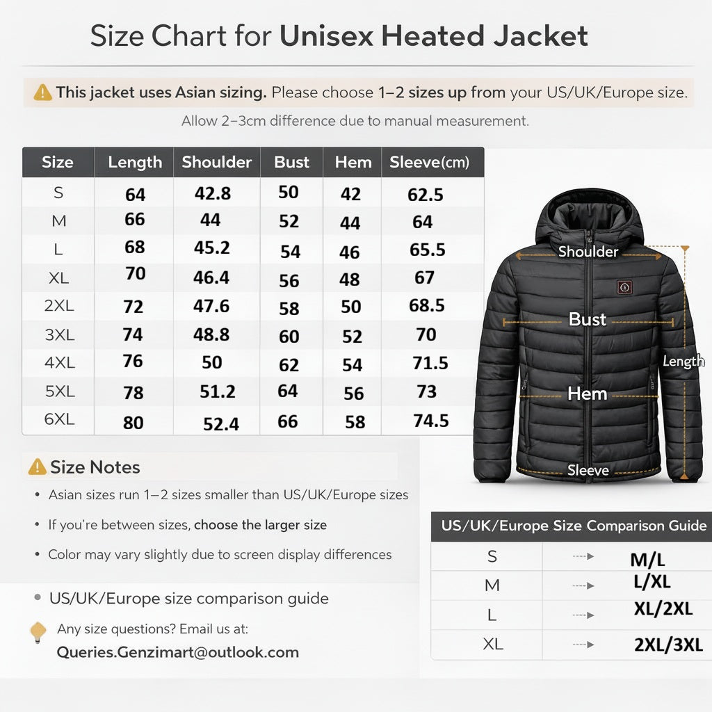 GenziMart™ Smart Heated Jacket  (Multi-Zone heating Options) | Unisex Winter Thermal Jacket